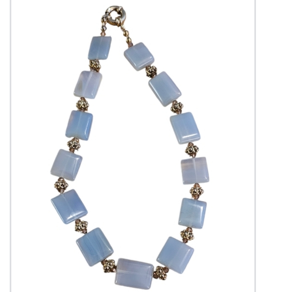 Vintage Natural Blue Chalcedony  Chocker Necklace,G.Plated with Unique Spacers.